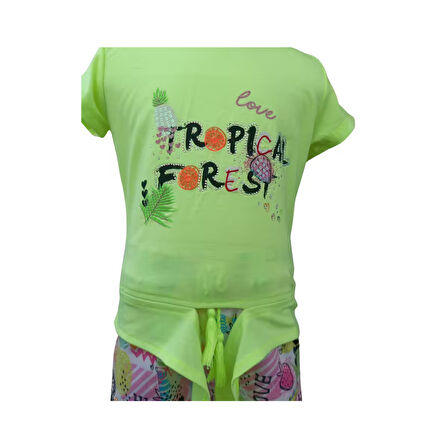 Kız Çocuğu İkili Takım Baskılı Belden Bağlamalı T-Shirt Çok Renkli Şort