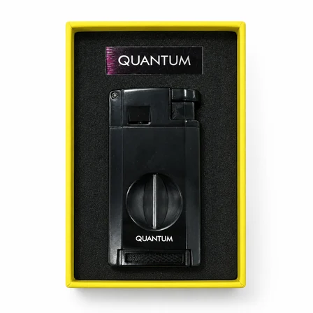 Quantum Çift Torch Pürmüz Siyah V Kesicili Metal Puro Çakmağı TR9981