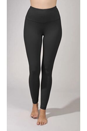 Kadın Siyah Yüksek Bel Kemerli Toplayıcı Parlak Disco Tayt