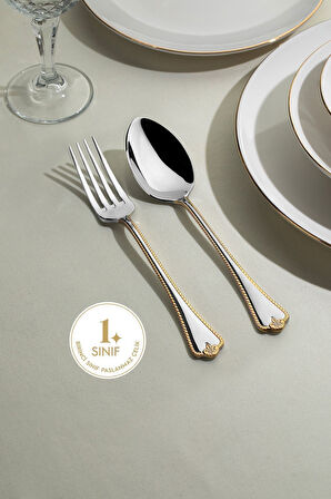 Nehir Fulya Altın Sade 12 Kişilik 60 Parça Çatal Kaşık Takımı 