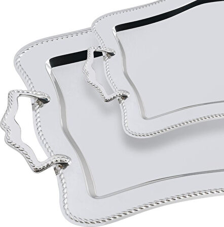 Nehir Zincir 2 Li Paslanmaz Çelik Tepsi Çay ve Kahve Tepsisi 