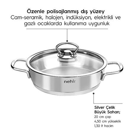 Nehir Silver Çelik 4 Parça Sahan Seti 18-20 cm