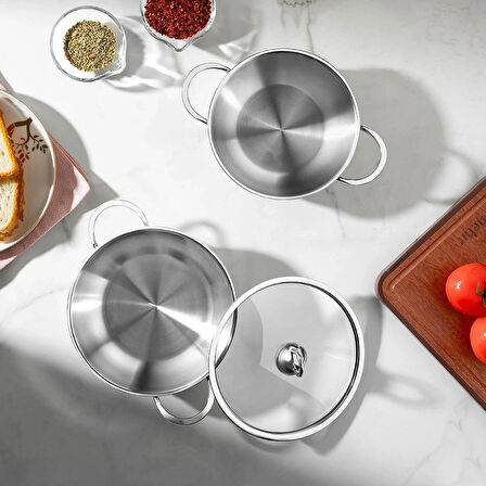 Nehir Silver 4 Parça Paslanmaz Çelik Güveç Tipi Sahan Seti (18-20 cm)