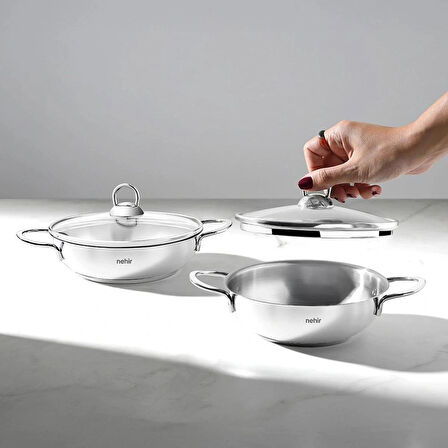 Nehir Silver 4 Parça Paslanmaz Çelik Güveç Tipi Sahan Seti (18-20 cm)