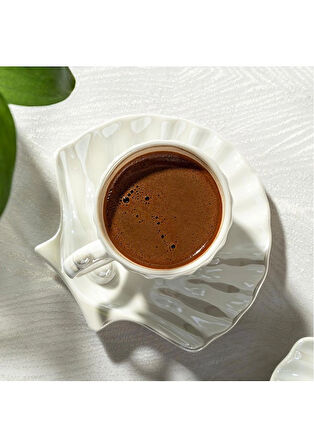 Nehir Perla 6 Kişilik 12 Parça Porselen Kahve Fincan Takımı Beyaz