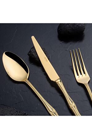Nehir Lalezar Titanyum Gold Full Altın Parlak 84 Parça Kutulu Çatal Bıçak Set