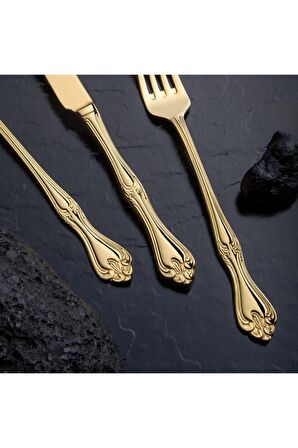 Nehir Lalezar Titanyum Gold Full Altın Parlak 84 Parça Kutulu Çatal Bıçak Set