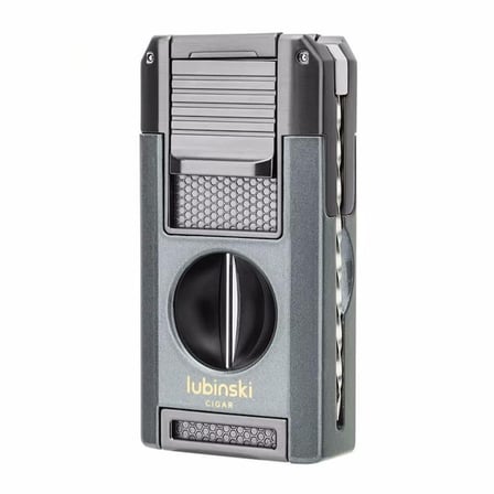 Lubinski Premium Çift Torch Puro Çakmağı Dahili V-Cut Kesici - Delici - İğne- Sehpa Grey LB-109