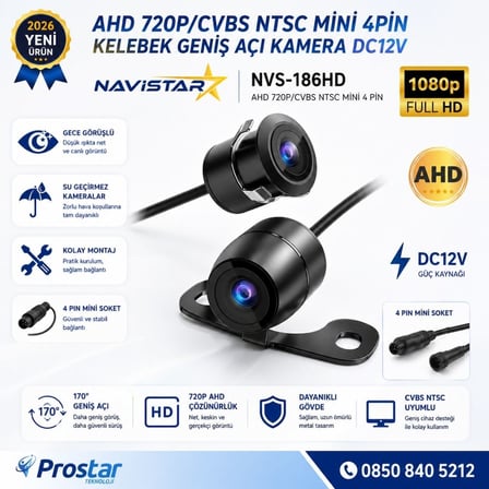 4 Pin Mini AHD 720P/Analog NTSC 18.5 mm Balıkgözü Kelebek tampon uyumlu Su Geçirmez Arka Geri Görüş Kamerası
