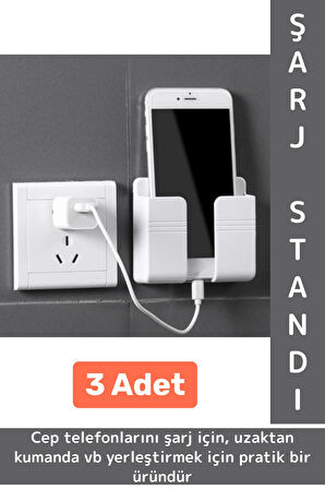 Yüksek Kaliteli Kumanda Telefon Şarj Tutucu Kendinden Yapışkanlı Duvara Monte Şarj Standı 3 Adet