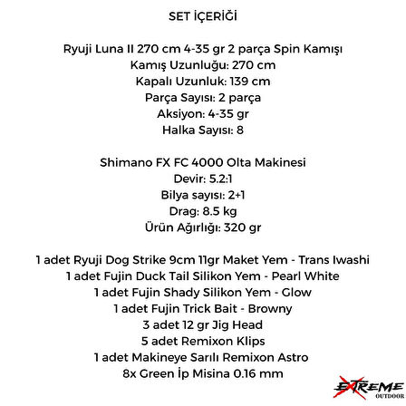 Shimano Fx 4000 Ryuji Luna II 270 cm 4-35 Gr Spin Olta Seti