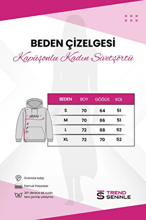 Kadın Füme Baskısız Kapüşonlu Sweatshirt Hoodie