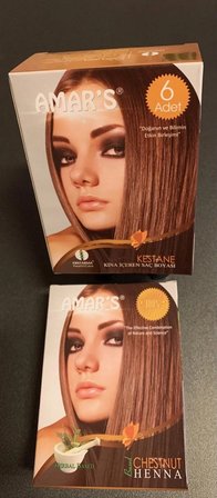 AMAR’S® HENNA KINA İÇEREN SAÇ BOYASI KESTANE RENK  6’lı 10g Paket- 1 KUTU