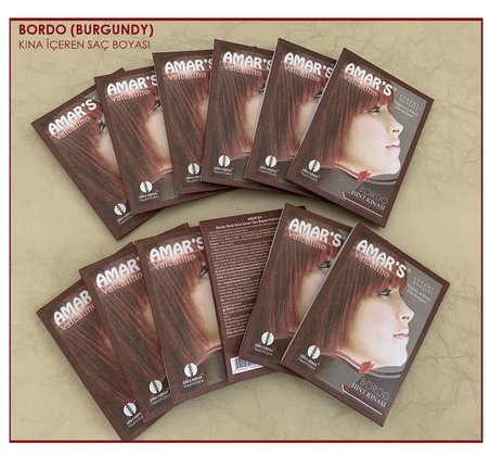 AMAR’S® KINA İÇEREN SAÇ BOYASI ‘BURGUNDY’ BORDO (KOYU KIZIL)  10g - 12 Adet  