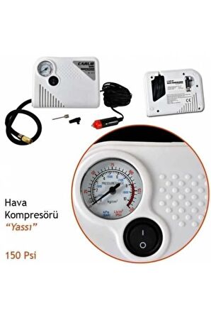 Araç Oto Mini Hava Kompresörü 12 Volt 150 Psi Yassı Lastik Şişirici Beyaz