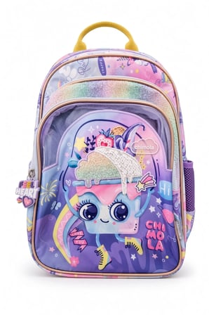 Okul Sırt Çantası Cupcake Mor 3 Bölmeli Ortopedik Matara Cepli 40x26x19cm