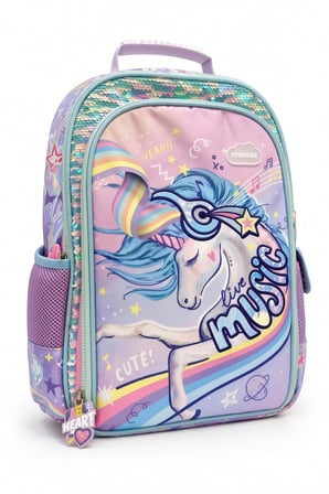 Okul Sırt Çantası Pullu Unicorn 3 Bölmeli Ortopedik Matara Cepli 40x27x12cm