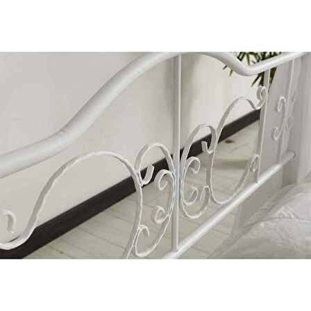 Reyo Pero Sultan Tek Kişilik Başlıklı Metal Beyaz Karyola 90x190