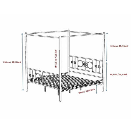 Reyo Stella Sultan Başlıklı Tek Kişilik Ferforje Metal Karyola (Cibinliksiz)120x200