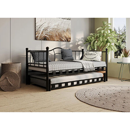 Reyo Kamelya Yavrulu Daybed Sedir Karyola Siyah 90X200