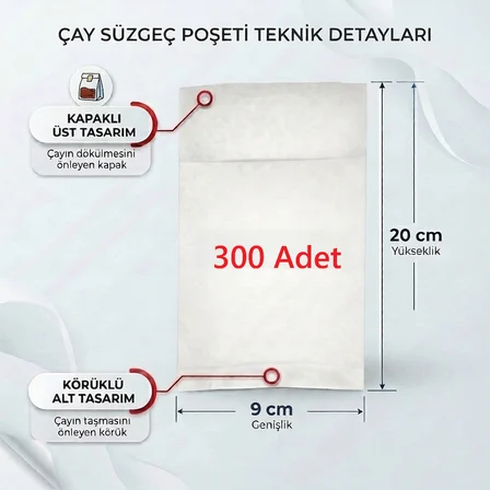 300 adet demlik i̇çi çay filtresi körüklü kapaklı çay süzgeci boş demlik poşeti bonesi 9x20 cm ((300 lü) bitki kış çay demleme