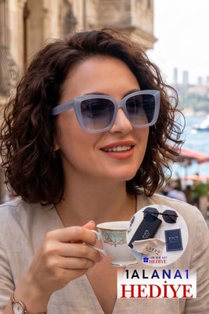 Kadın UV400 Oversize Cat Eyes Gri Çerçeve Güneş Gözlüğü 23026 c15 Degrade Cam