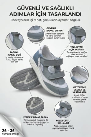 Ortopedik Destek Hakiki Deri Kaymaz Taban Erkek Çocuk Sandalet Buz Mavisi