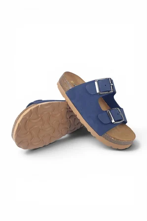 Hakiki Deri Ortopedik Taban Unisex Çocuk Terlik Lacivert