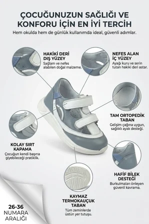 Tam Ortopedik Hakiki Deri Nefes Alan Erkek Çocuk Sandalet