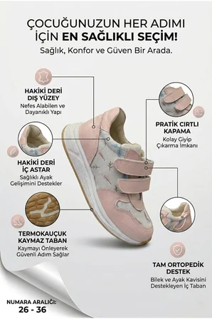 Tam Ortopedik İç Dış Hakiki Deri Kız Çocuk Ayakkabı