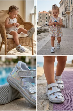 Hakiki Deri Tam Ortopedik İlk Adım Bebe Ayakkabı Gümüş