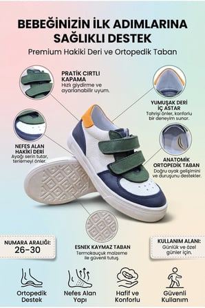 Ortopedik Taban Hakiki İç Dış Deri Çocuk Ayakkabı Çok Renkli