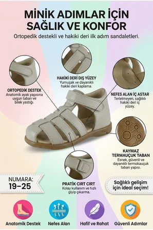Ortopedik Bilek Destekli Kaymaz Tabanlı İlk Adım Bebe Ayakkabı bej