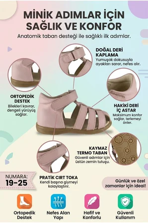 Ortopedik Bilek Destekli Kaymaz Tabanlı İlk Adım Bebe Ayakkabı pembe