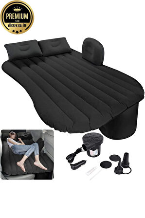 Araç Içi Şişme Yatak 12V Pompa + Yastık Seti Tamir Kit Çantalı Set Siyah 0645