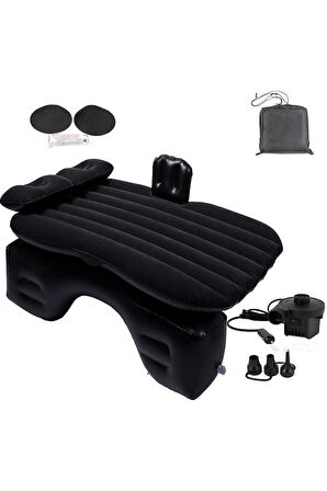 Araç Içi Şişme Yatak 12V Pompa + Yastık Seti Tamir Kit Çantalı Set Siyah 0645