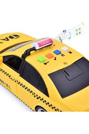 Oyuncak Sarı Taksi Işıklı, Sesli, Sürtmeli Sarı Taksi 25cm.