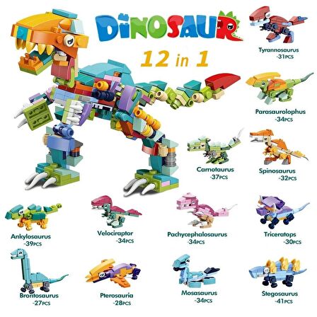 Bricks - Tyrannosaurus 12 in 1 Dinazor Yapım Seti - Blok Oyuncak SM195B