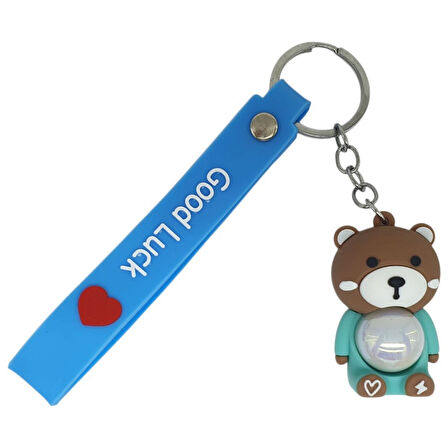 Figürlü ve Işıklı Silikon Anahtarlık -  Ayıcık - Turkuaz