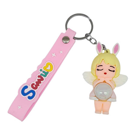 Figürlü ve Işıklı Silikon Anahtarlık -  Kız Figür - Beyaz