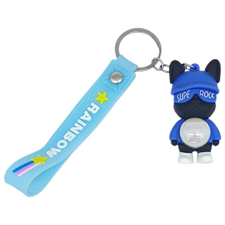 Figürlü ve Işıklı Silikon Anahtarlık -  Supe Rock - Mavi