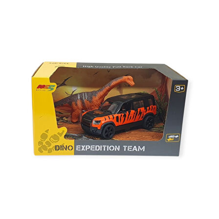 Çek Bırak Araç ve Dinazor  Oyun Seti - 6843-2D- Turuncu