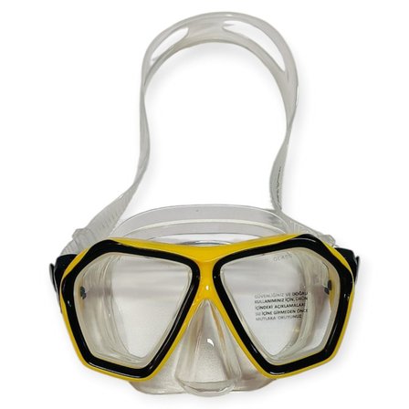 Tempered Camlı Premium Silikon Dalış Maskesi ve Snorkel Yetişkin - Sarı