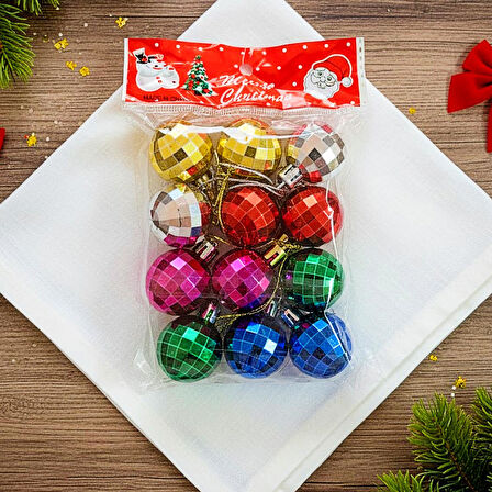 Kızılkaya Desenli Parlak Top Yılbaşı Süsü 12 li Küçük Boy Karışık Renk (2505081)