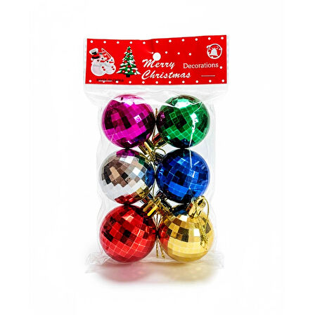Kızılkaya Desenli Parlak Top Yılbaşı Süsü 6 lı Büyük Boy Karışık Renk (2505082)