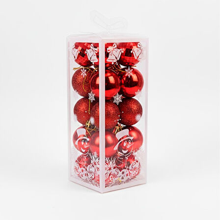 Kızılkaya Desenli Parlak Top Yılbaşı Süsü 20 Parça Kırmızı (2505087)