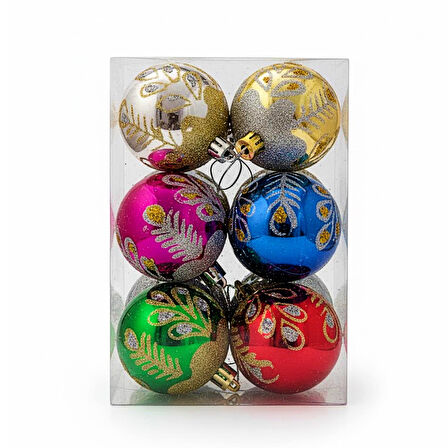 Kızılkaya Desenli Karışık Renk Parlak Top Yılbaşı Süsü 6 lı (2505090)