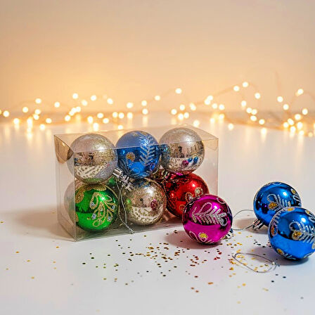 Kızılkaya Desenli Karışık Renk Parlak Top Yılbaşı Süsü 6 lı (2505090)