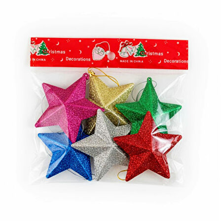 Kızılkaya Parlak Simli Yıldız Yılbaşı Süsü 6 lı Karışık Renk (2505091)