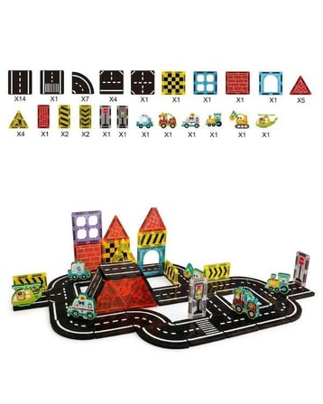 KZL City Magnetic Şehir Temalı Araçlı Manyetik Yapı Blokları Seti 7.5 cm 53 Parça CH1417